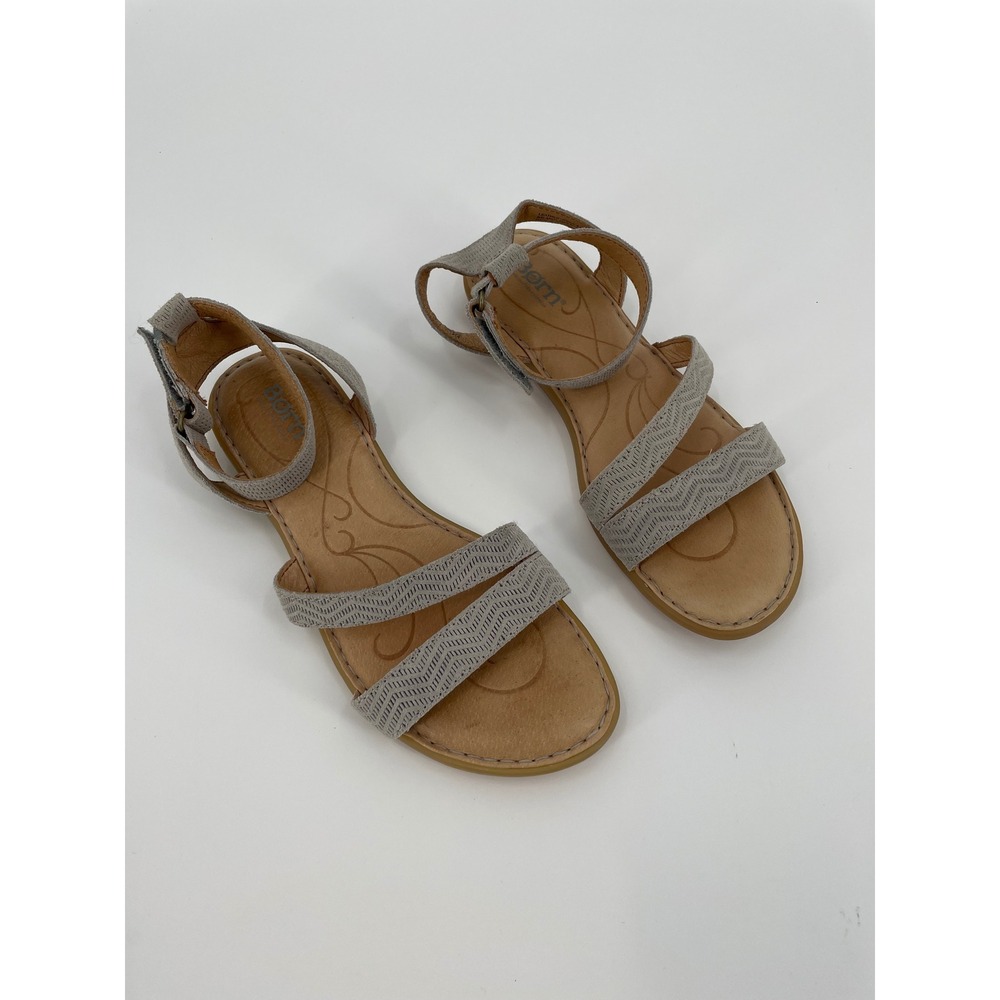 Born Leather Strappy Flat Sandals Light Taupe Comfort Women's 8M